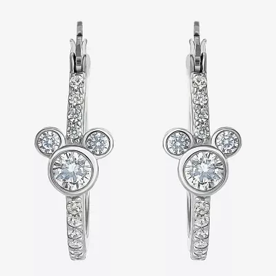 Disney Lab Created White Cubic Zirconia Sterling Silver 22.4mm Mickey Mouse Hoop Earrings