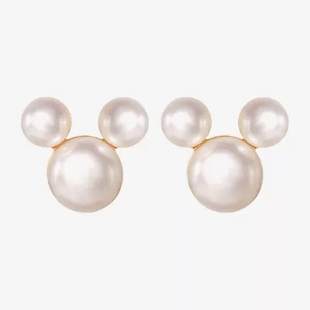 Disney Classics White Cultured Freshwater Pearl 14K Gold 8.1mm Stud Earrings