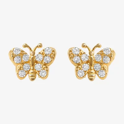 White Cubic Zirconia 14K Gold 4.6mm Butterfly Stud Earrings