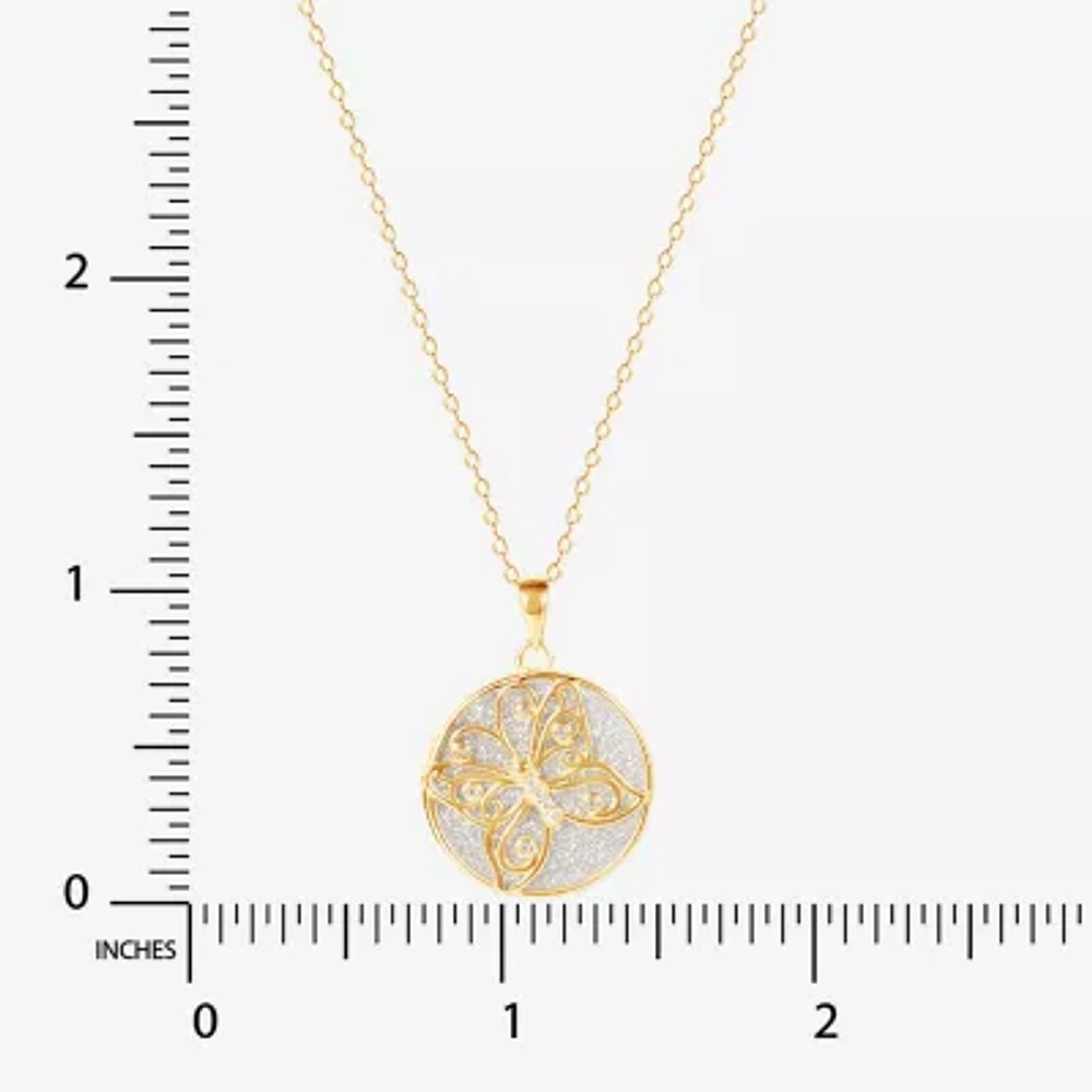 Womens White Cubic Zirconia 14K Gold Over Silver Butterfly Round Pendant Necklace