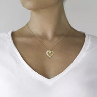 DiamonArt® Womens White Cubic Zirconia 14K Gold Over Silver Heart Pendant Necklace