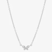 Womens Crystal Sterling Silver Butterfly Pendant Necklace