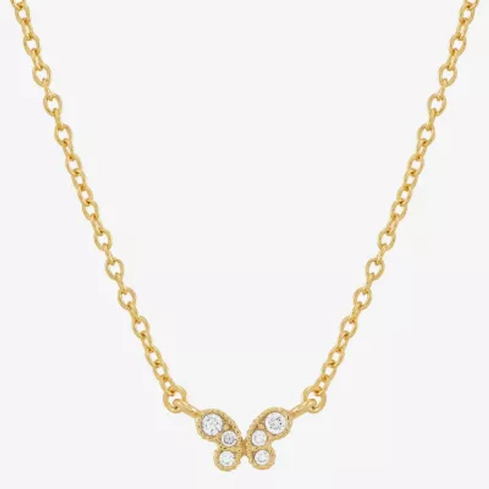 Womens Crystal 14K Gold Over Silver Butterfly Pendant Necklace