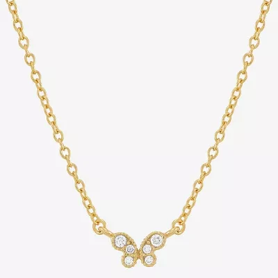 Womens Crystal 14K Gold Over Silver Butterfly Pendant Necklace