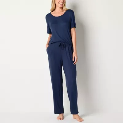 Liz Claiborne Cool and Calm Womens Pointelle Short Sleeve 2-pc. Pant Pajama Set