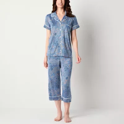 Jaclyn Womens 2-pc. V-Neck Short Sleeve Capri Pajama Set