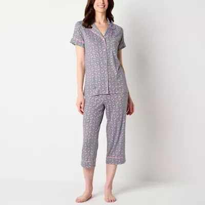 Jaclyn Womens 2-pc. V-Neck Short Sleeve Capri Pajama Set