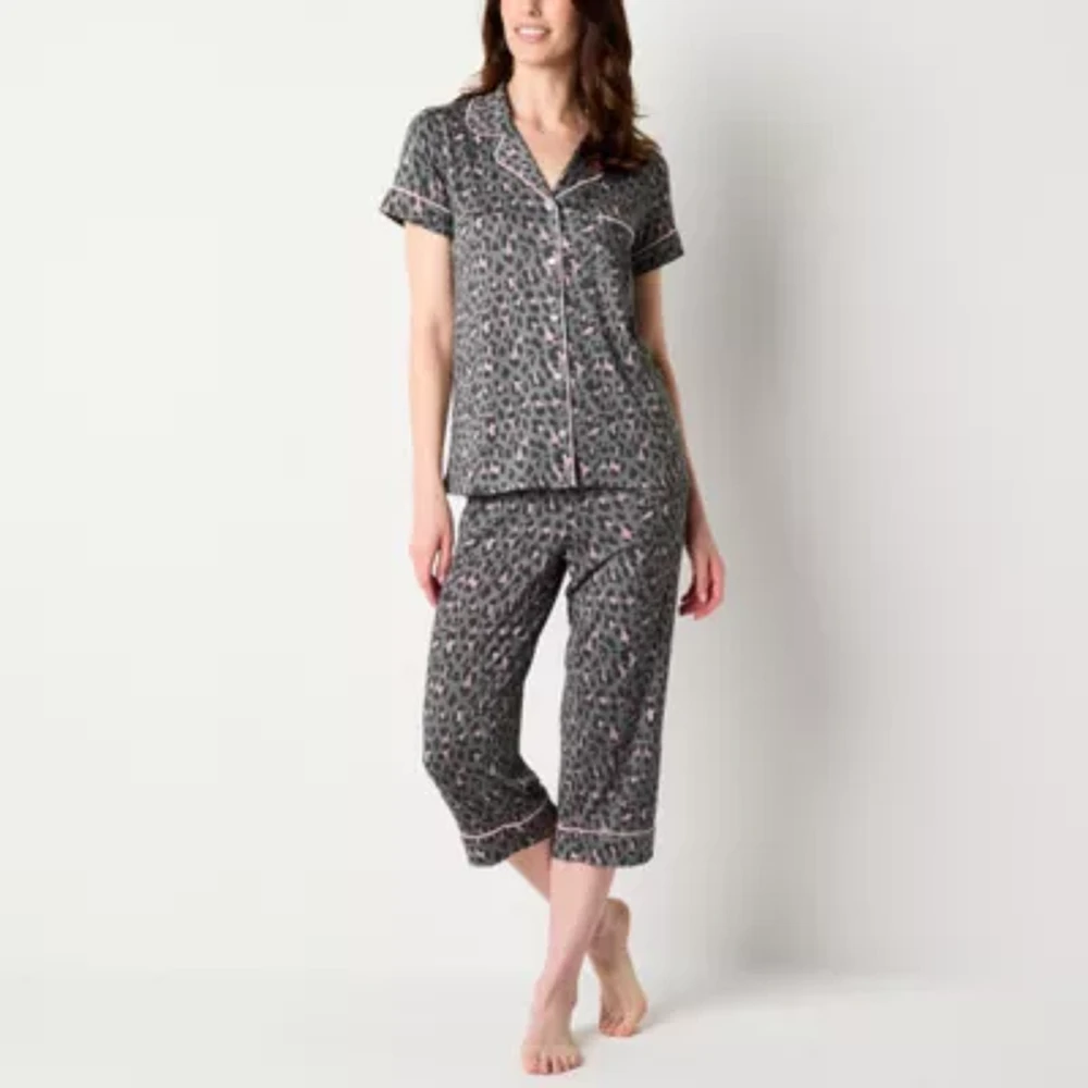 Jaclyn Womens 2-pc. V-Neck Short Sleeve Capri Pajama Set