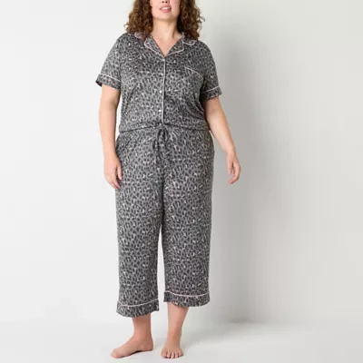 Jaclyn Womens Plus 2-pc. V-Neck Short Sleeve Capri Pajama Set