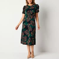 Jessica Howard Womens Short Sleeve Paisley Midi Fit + Flare Dress