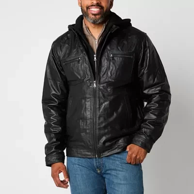 Victory Mens Big and Tall Leather Removable Hood Midweight Jacket