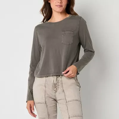 a.n.a Pocket Womens Crew Neck Long Sleeve T-Shirt