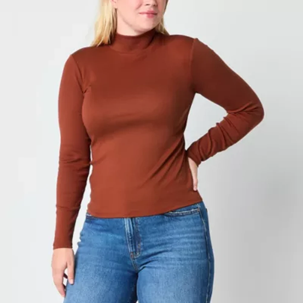 a.n.a Womens Mock Neck Long Sleeve T-Shirt