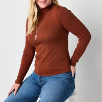 a.n.a Womens Mock Neck Long Sleeve T-Shirt