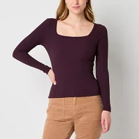 a.n.a Ribbed Womens Square Neck Long Sleeve T-Shirt