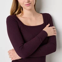 a.n.a Ribbed Womens Square Neck Long Sleeve T-Shirt