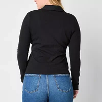 a.n.a Ribbed Womens Long Sleeve Polo Shirt