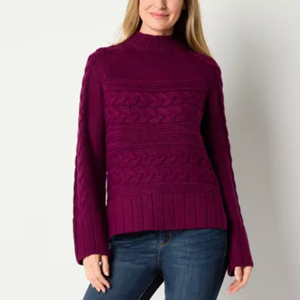 St. John's Bay Womens Mock Neck Long Sleeve Pullover Sweater