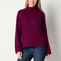 St. John's Bay Womens Mock Neck Long Sleeve Pullover Sweater