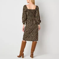 a.n.a Womens Long Sleeve Floral Midi A-Line Dress