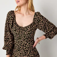 a.n.a Womens Long Sleeve Floral Midi A-Line Dress