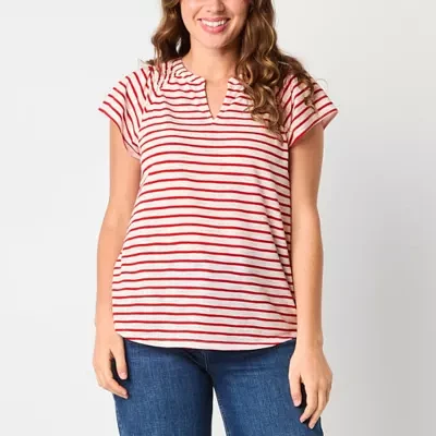 Liz Claiborne Womens V Neck Short Sleeve Blouse