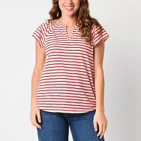 Liz Claiborne Womens V Neck Short Sleeve Blouse