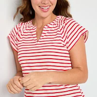 Liz Claiborne Womens V Neck Short Sleeve Blouse