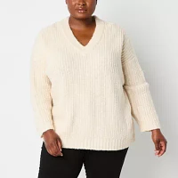 a.n.a Plus Womens V Neck Long Sleeve Pullover Sweater