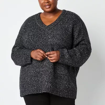 a.n.a Plus Womens V Neck Long Sleeve Pullover Sweater