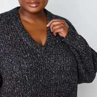 a.n.a Plus Womens V Neck Long Sleeve Pullover Sweater
