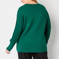 Liz Claiborne Plus Womens Crew Neck Long Sleeve Pullover Sweater