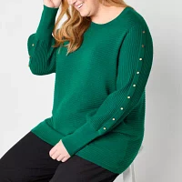 Liz Claiborne Plus Womens Crew Neck Long Sleeve Pullover Sweater