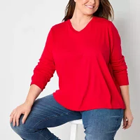 Liz Claiborne Womens Plus V Neck Long Sleeve T-Shirt