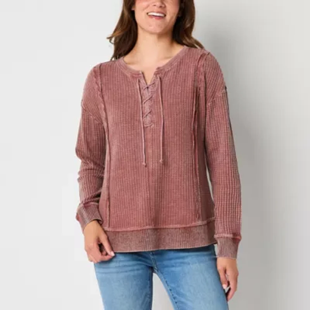 Frye and Co. Waffle Womens Split Tie Neck Long Sleeve Blouse