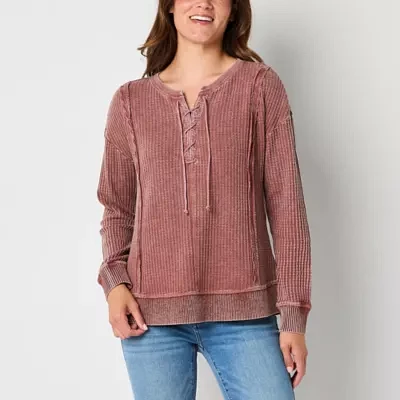 Frye and Co. Waffle Womens Split Tie Neck Long Sleeve Blouse