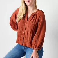 a.n.a Womens Y Neck 3/4 Sleeve Blouse