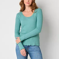 a.n.a Ribbed Womens Round Neck Long Sleeve T-Shirt