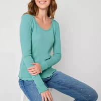 a.n.a Ribbed Womens Round Neck Long Sleeve T-Shirt