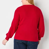 Liz Claiborne Plus Womens Crew Neck Long Sleeve Pullover Sweater