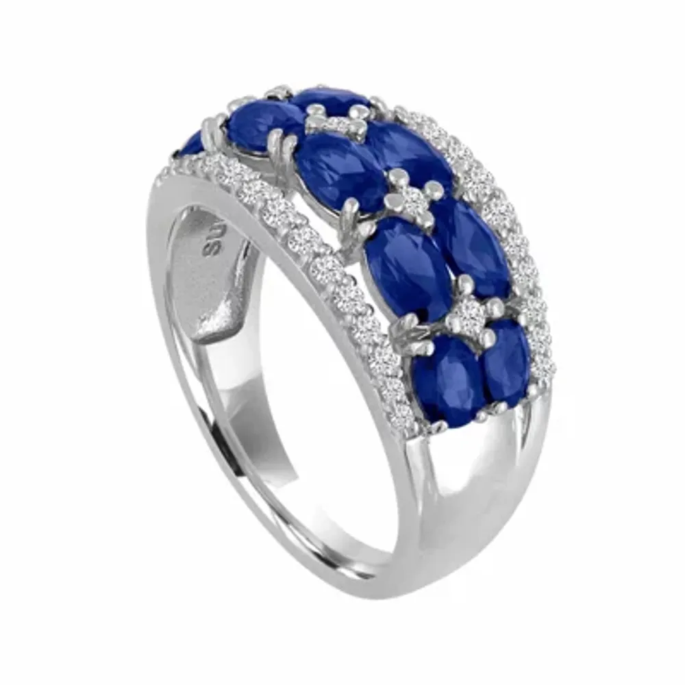  Lab-Created Blue And White Sapphire Sterling Silver Ring