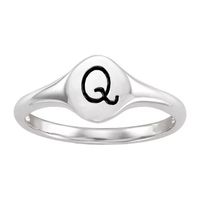 Initial Womens Sterling Silver Signet Ring