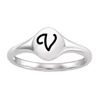 Initial Womens Sterling Silver Signet Ring