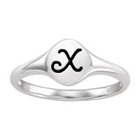 Initial Womens Sterling Silver Signet Ring