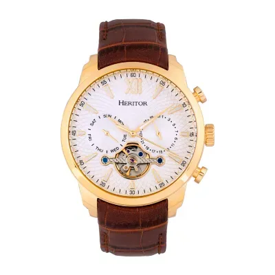 Heritor Mens Automatic Brown Leather Strap Watch Herhr7904