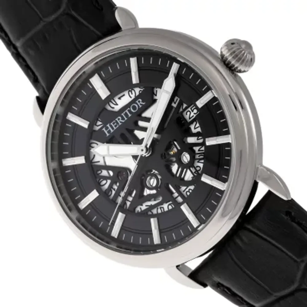 Heritor Mens Automatic Black Leather Strap Watch Herhr8402