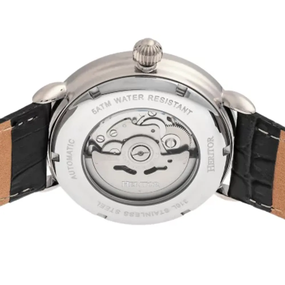 Heritor Mens Automatic Black Leather Strap Watch Herhr8402