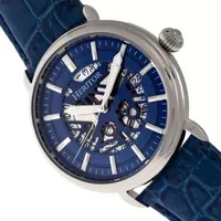 Heritor Mens Automatic Blue Leather Strap Watch Herhr8403