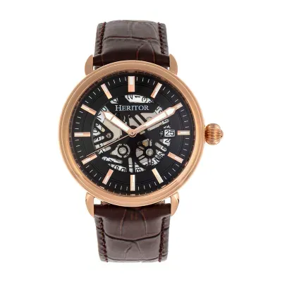 Heritor Mens Automatic Brown Leather Strap Watch Herhr8406