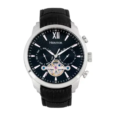 Heritor Mens Automatic Black Leather Strap Watch Herhr7902